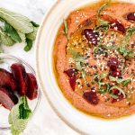 Photograph of Beetroot and Mint Hummus with Sesame Seeds