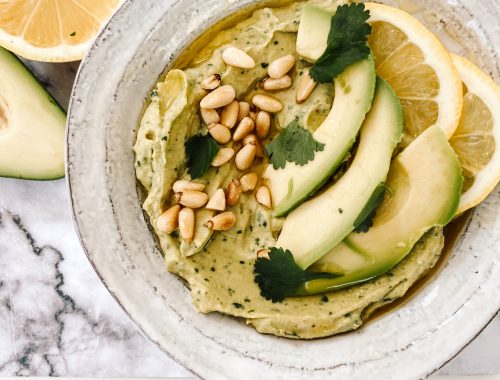 Photograph of Avocado hummus with Fresh Herbs and Lemon