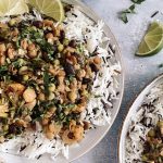 Spicy Cauliflower, Broccoli and Green Pea Stew with Spinach, Ginger, Black Beans and Coconut