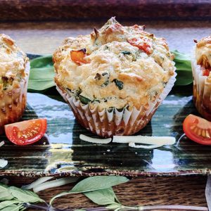 Photograph of Wild Garlic, Tomato and Cheddar Muffins