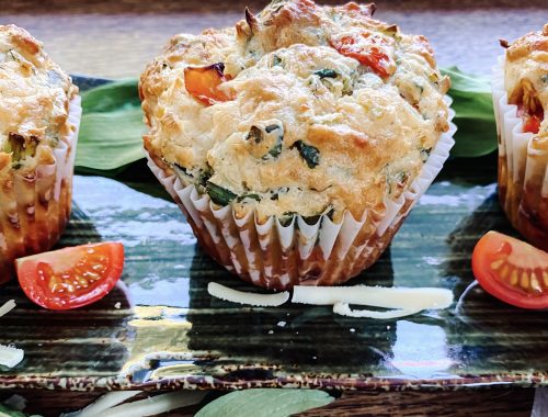 Photograph of Wild Garlic, Tomato and Cheddar Muffins