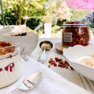 Photograph of Oat, Brown Rice and Spelt Flake Granola with Coconut and Raspberries – a Lighter Summer Granola