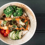 Salmon Teriyaki Donburi with Vegetables, Sesame and Roast Nori