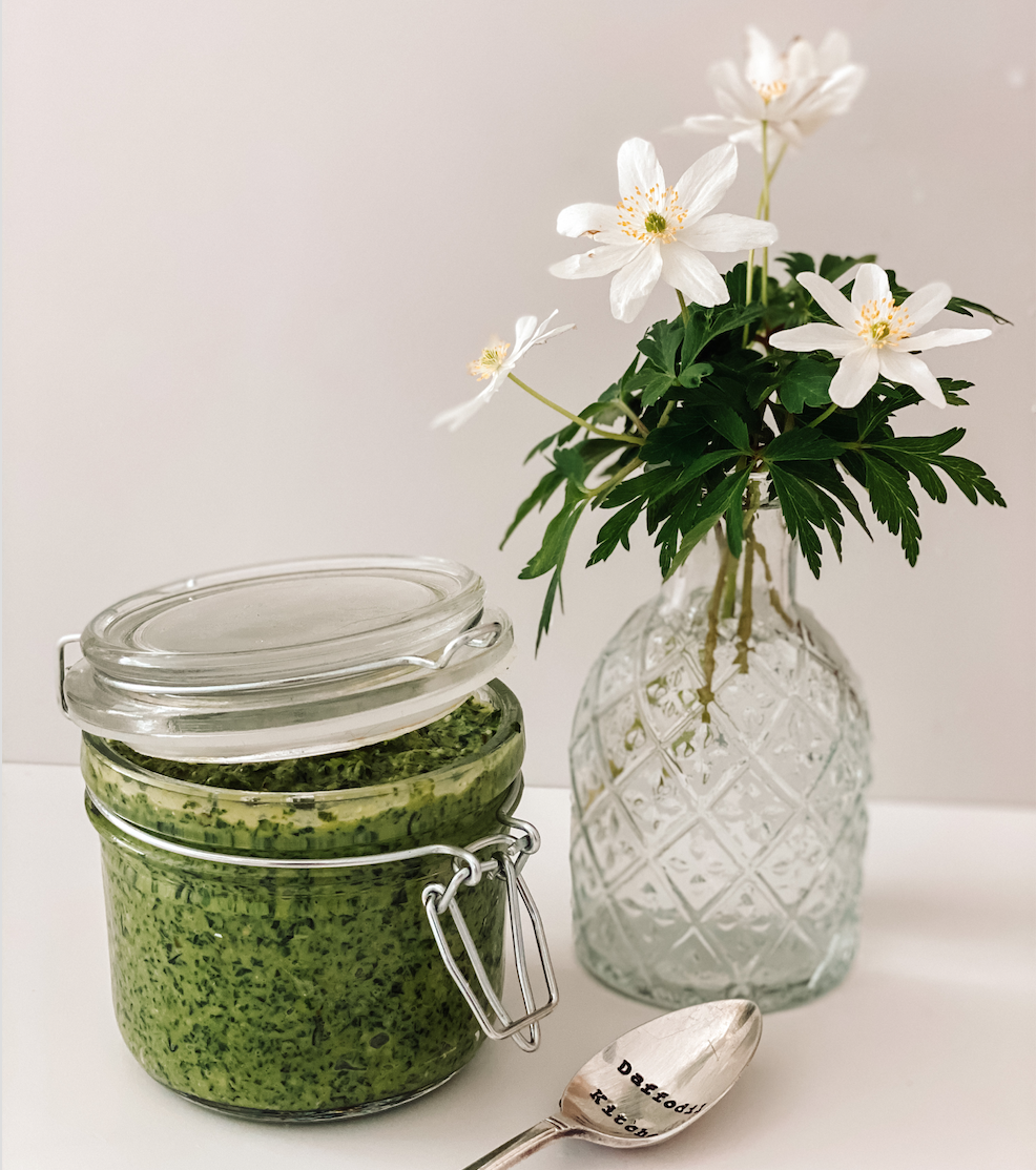 Photograph of Wild Garlic and Basil Pesto with Mature Cheddar and Gruyere
