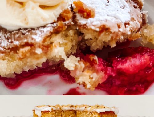 Photograph of Lemon and Almond Sponge Pudding with Raspberries PLUS Lemon and Almond Cake with Lemon Icing