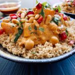 Photograph of Middle Eastern Sweet Potato and Butternut Squash Stew with Red Lentils, Spinach, Coconut and Mint