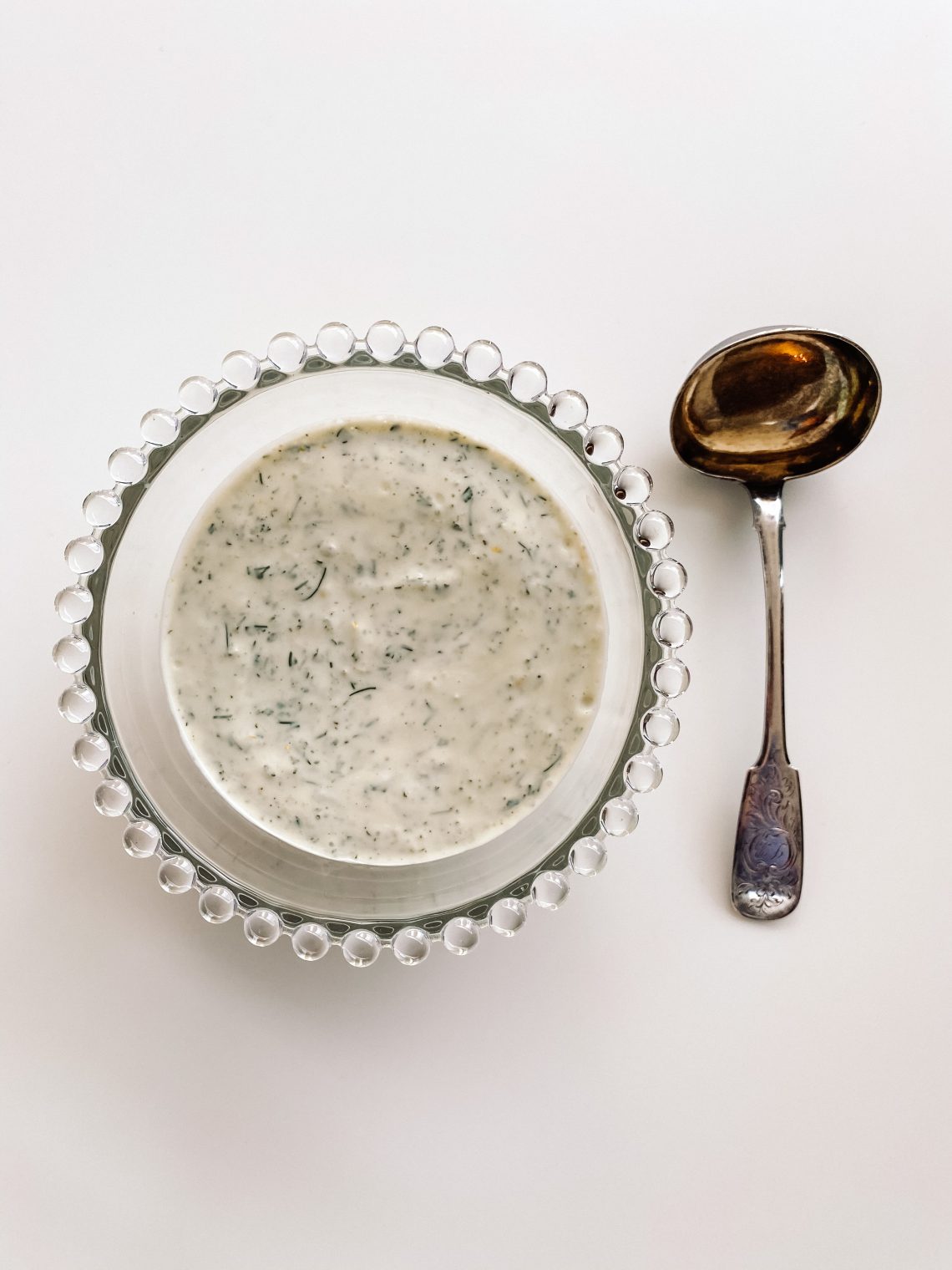 Photograph of Yoghurt and Crème Fraîche Dressing with Lemon, Horseradish, Dill and Mint