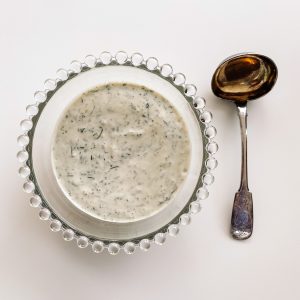 Photograph of Yoghurt and Crème Fraîche Dressing with Lemon, Horseradish, Dill and Mint