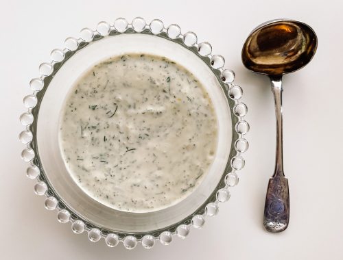 Photograph of Yoghurt and Crème Fraîche Dressing with Lemon, Horseradish, Dill and Mint