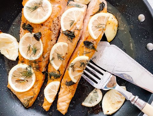 Photograph of Oven Baked Salmon with Lemon, Mint and Dill