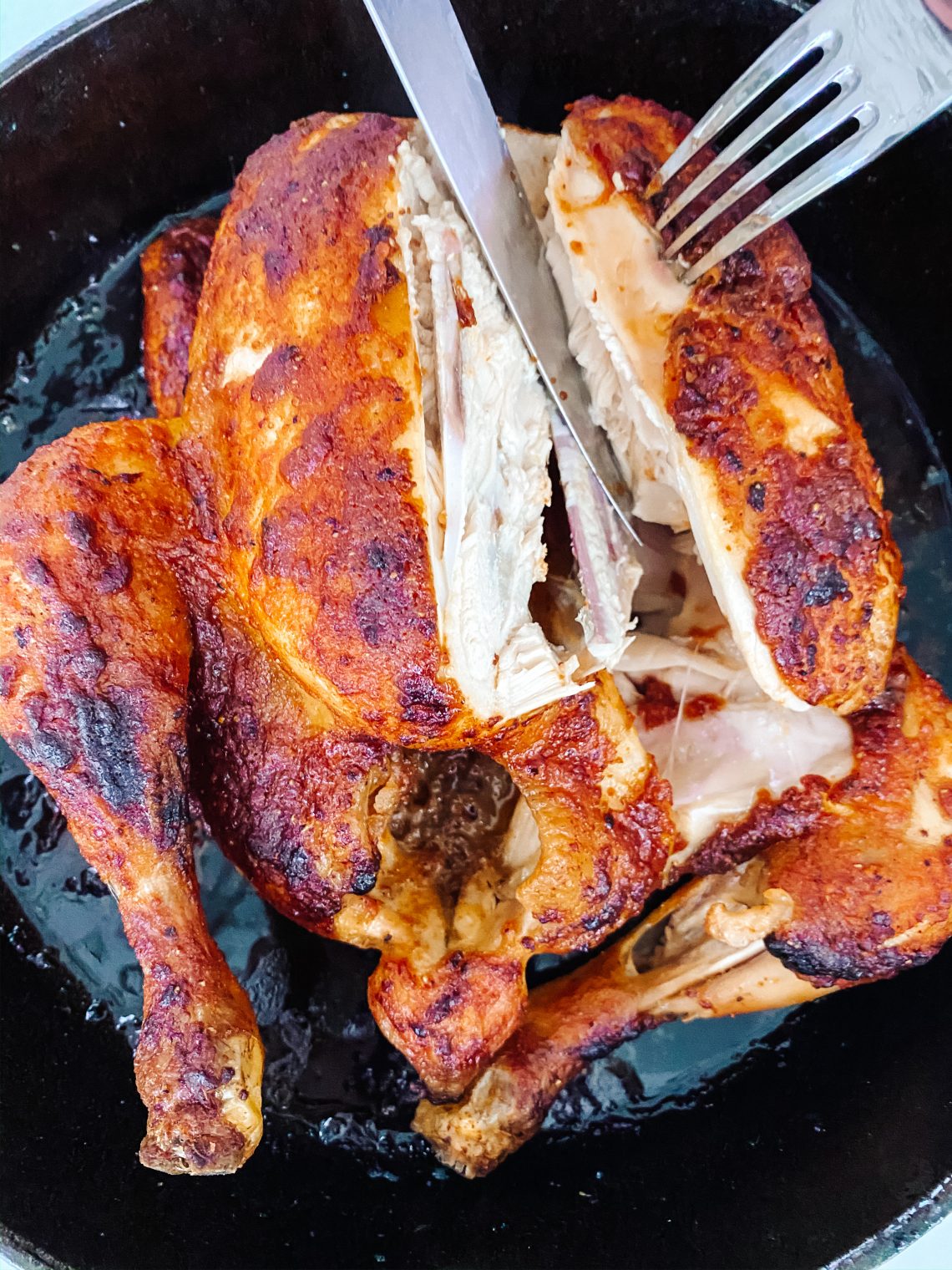 Photograph of Rotisserie Skillet Roast Chicken with Mashed Potatoes and Onion Gravy
