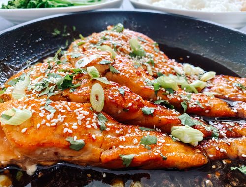 Photograph of Honey Garlic Salmon Fillets with Soy, Chilli and Lime