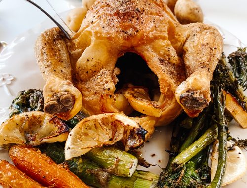 Photograph of Skillet Roast Chicken with a Garlic and Thyme Jus