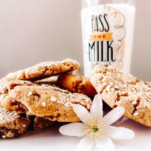 Photograph of Tahini and Pecan Cookies with Chocolate, Miso, and Sesame Seeds