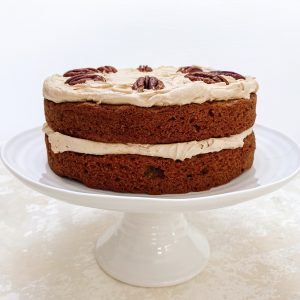 Photograph of Coffee and Roast Pecan Cake with Coffee Buttercream Icing