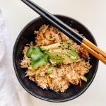 Photograph of Hot Smoked Salmon and Brown Rice Japanese Salad with Edamame Beans and Sesame