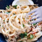 Photograph of Crab Pasta with Tomatoes, Garlic, Chilli and Lemon