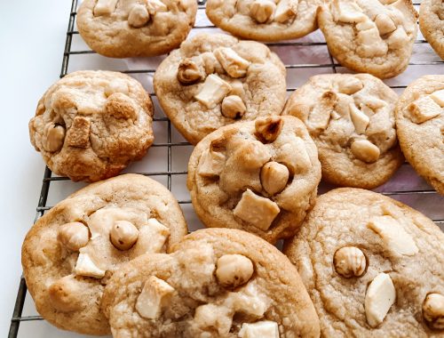 Photograph of Hazelnut and White Chocolate Chip Cookies