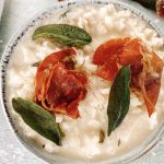 Photograph of Chicken Risotto with Crispy Sage and Prosciutto