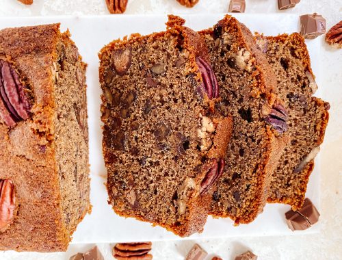 Photograph of Coffee and Chocolate Chunk Pecan Nut Loaf Cake