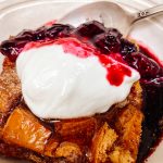 Oven – Baked French Toast with Maple Syrup and Blueberry Sauce