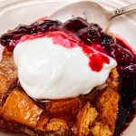 Oven – Baked French Toast with Maple Syrup and Blueberry Sauce