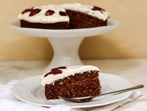 Photograph of Carrot Cake with Coconut and Pecans and a Vanilla Cream Cheese Frosting