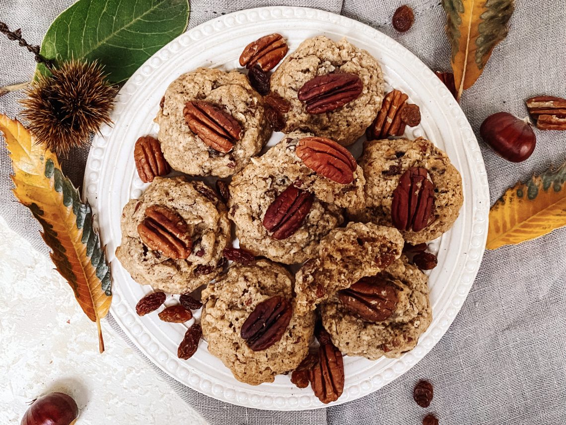 Photograph of Autumn Cookies with Pumpkin Spice, Oats, Pecan Nuts and Raisins