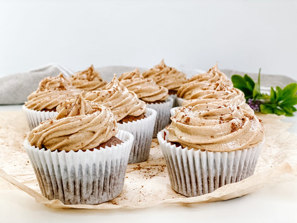 Photograph of Pumpkin Spiced Latte Cupcakes with Coffee and Vanilla Mascarpone Frosting