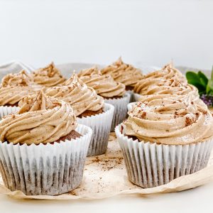 Photograph of Pumpkin Spiced Latte Cupcakes with Coffee and Vanilla Mascarpone Frosting