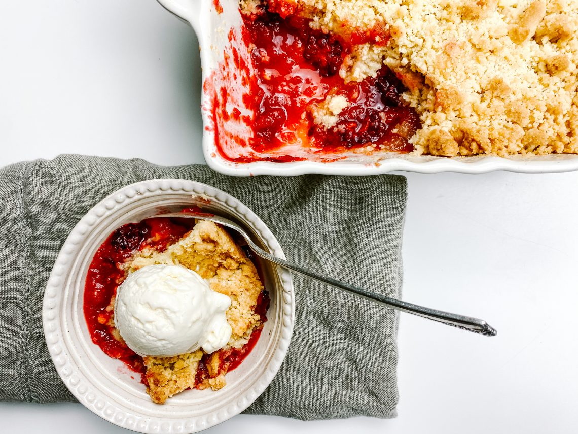 Photograph of Blackberry and Apple Crumble with Chai Spice and Vanilla