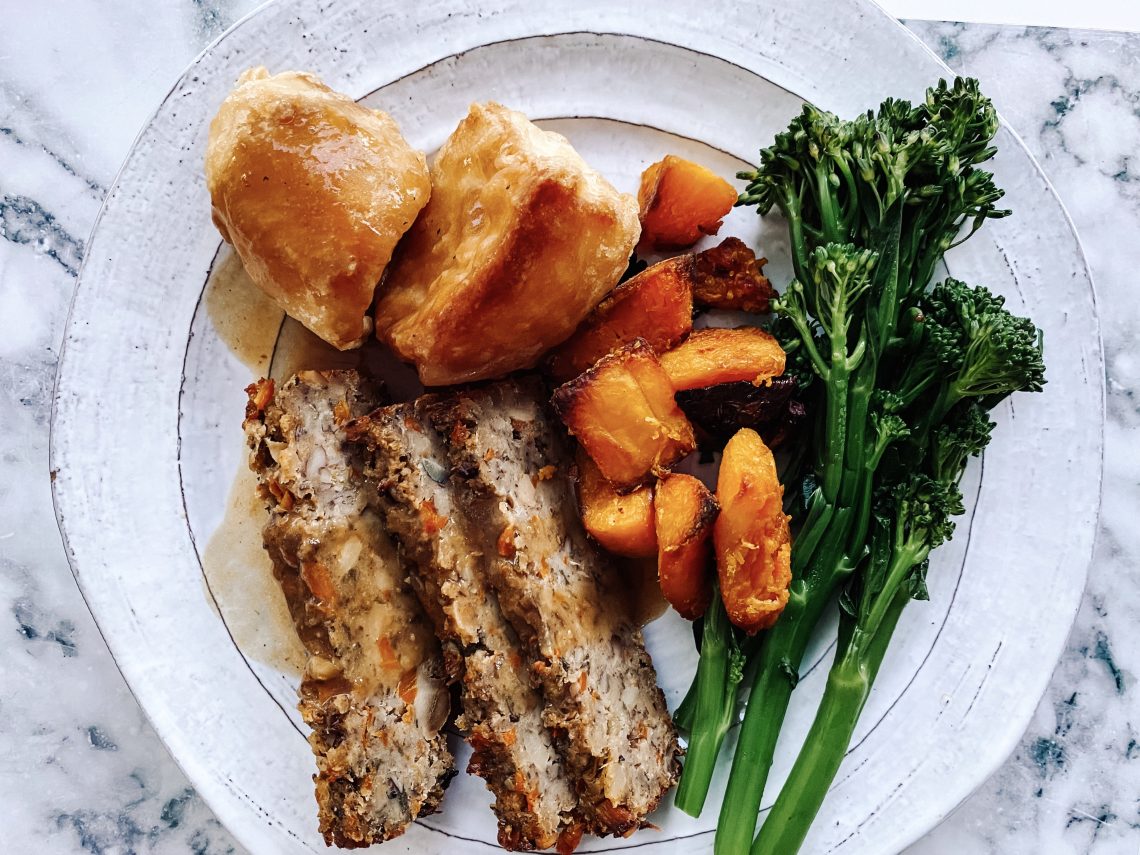 Photograph of Roast Dinner Vegetarian Nut Loaf