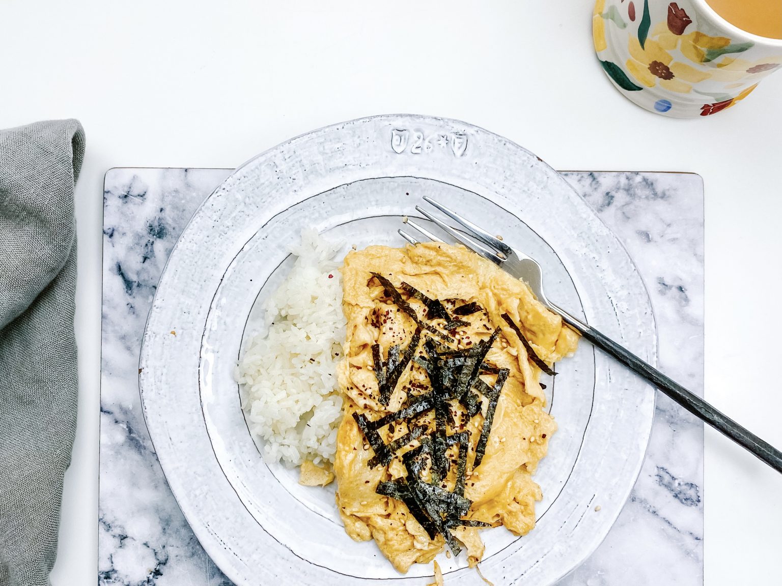 Japanese Scrambled Eggs with Sticky Rice, Smoked Dulse and Roast Nori