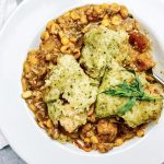 Slow Cooker Chicken, Tarragon and Sweetcorn Casserole with Sour Cream Herby Dumplings