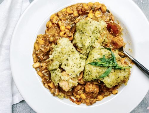 Photograph of Slow Cooker Chicken Tarragon Casserole with Sour Cream Herby Dumplings