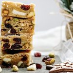 White Chocolate Chip and Pistachio, Cranberry Cookie Bars