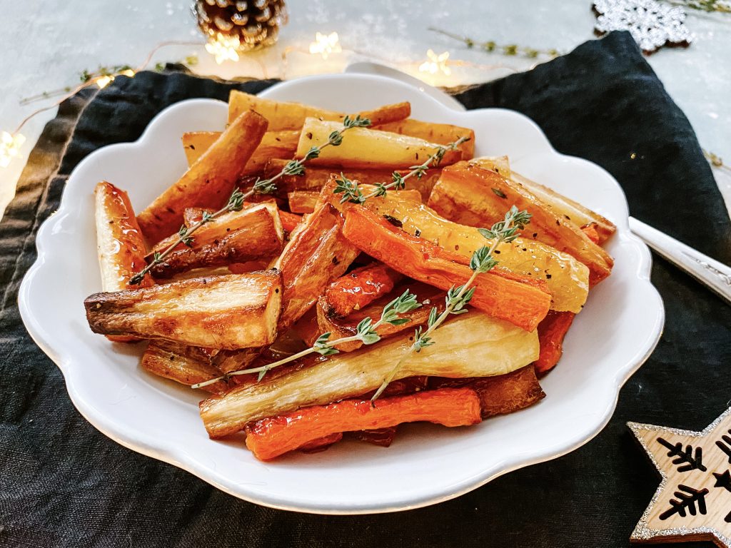 Photograph of Roast Parsnips and Carrots with Honey and Thyme