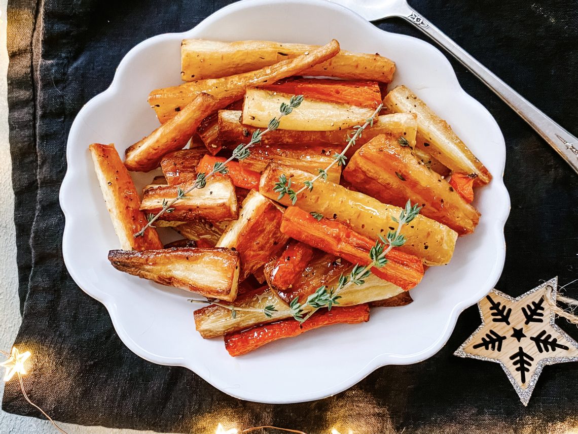 Photograph of Roast Parsnips and Carrots with Honey and Thyme