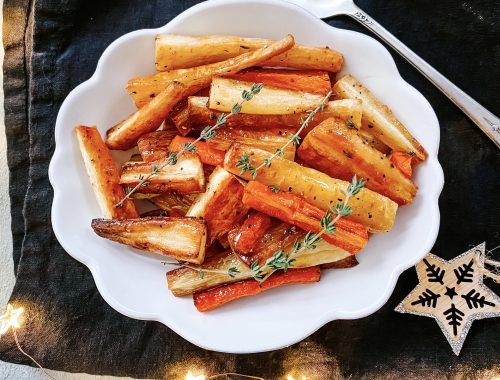 Photograph of Roast Parsnips and Carrots with Honey and Thyme