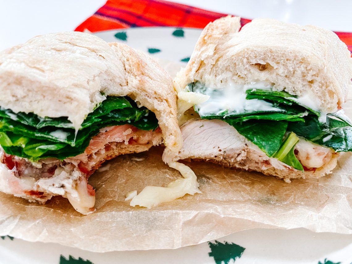 Photograph ofChicken, Brie, Cranberry and Chilli Sandwich with Spinach and Mayonnaise