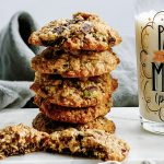 Photograph of Dark Chocolate and Pistachio Cookies with Tahini and Sesame Seeds (Gluten Free)