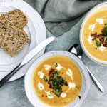 Cream of Roast Butternut Squash Soup with Garlic Confit, Ginger and Chilli