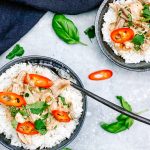 Photograph of Thai Red Curry with Duck, Lychees, Sweet Basil and Coriander Served with Jasmine Rice