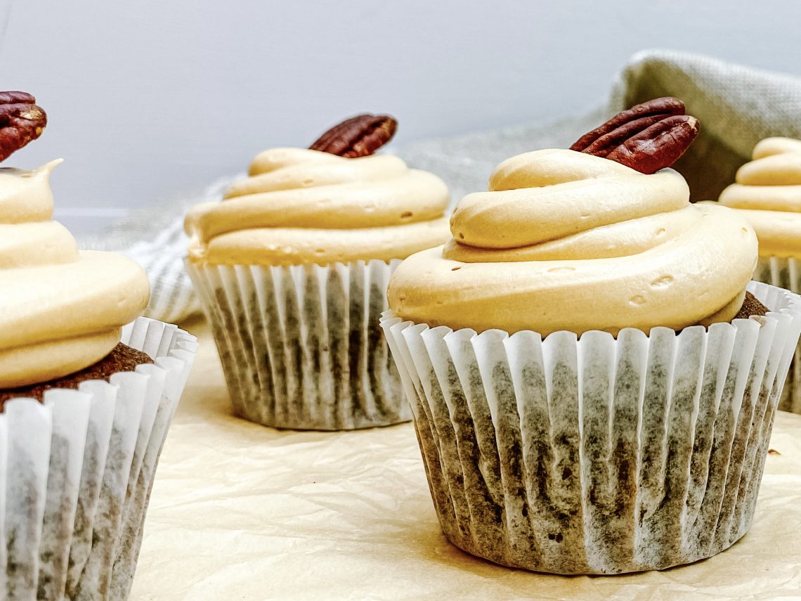 Photograph of Banana Sticky Toffee Cupcakes with Salted Caramel Buttercream Frosting