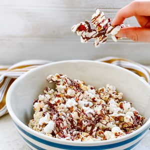 Photograph of White and Milk Chocolate Salty Popcorn with Multi-coloured Sprinkles