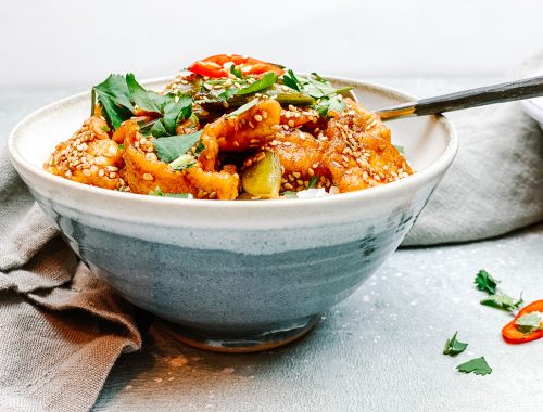 Photograph of Burmese Sesame Chicken with Snow Peas