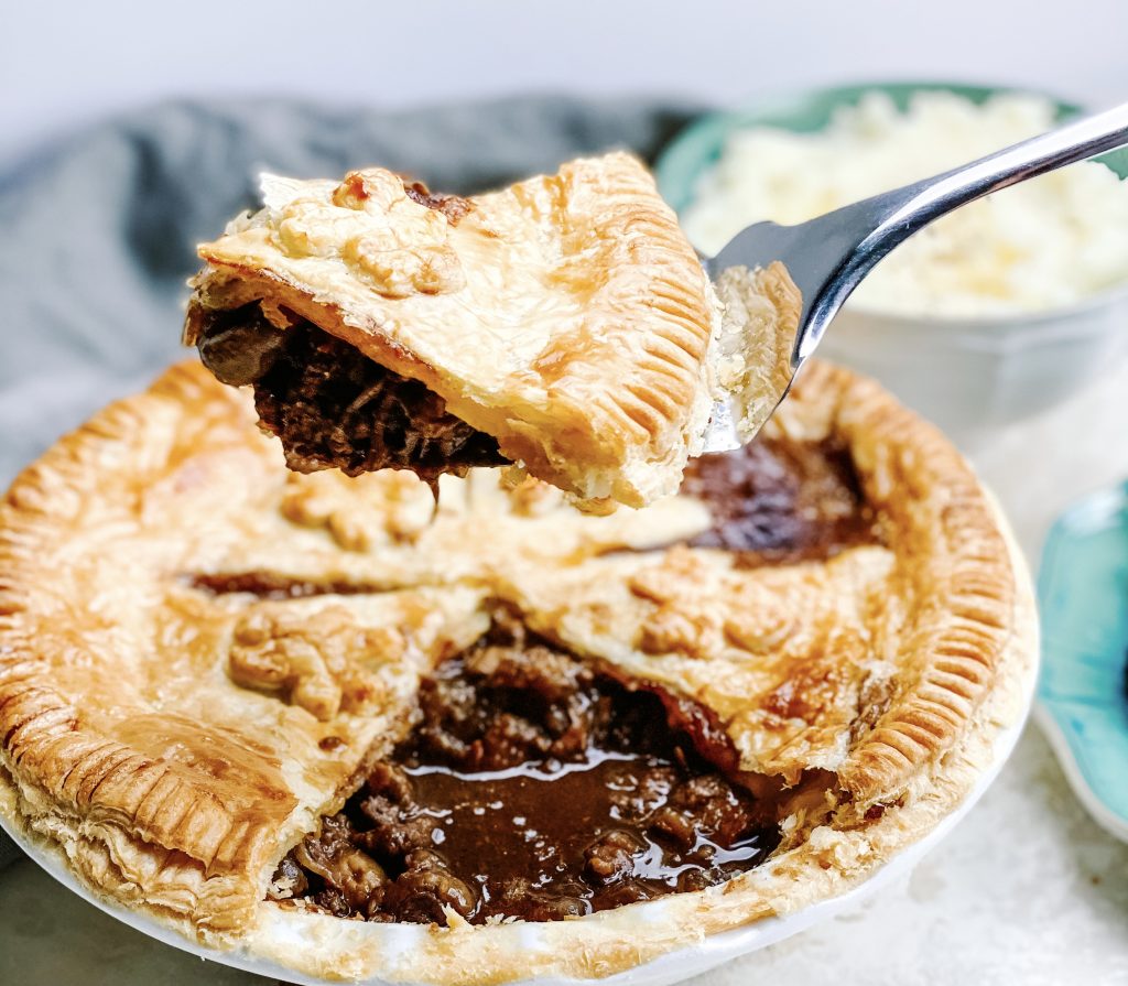 Photograph of Beef and Guinness Pie with Mushrooms