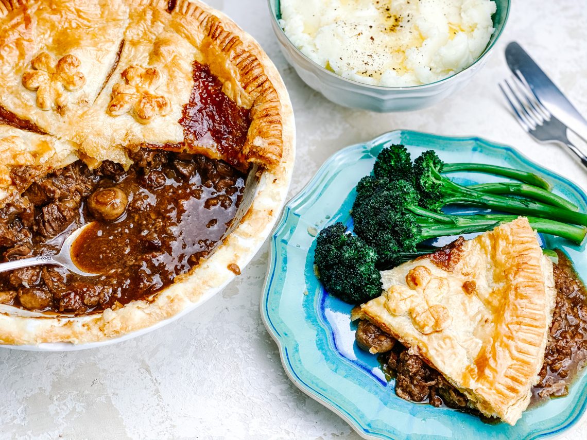 Photograph of Beef and Guinness Pie with Mushrooms