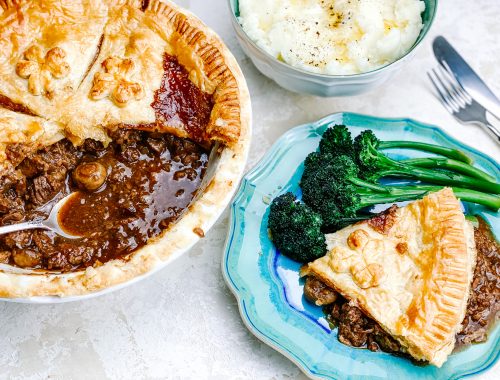 Photograph of Beef and Guinness Pie with Mushrooms