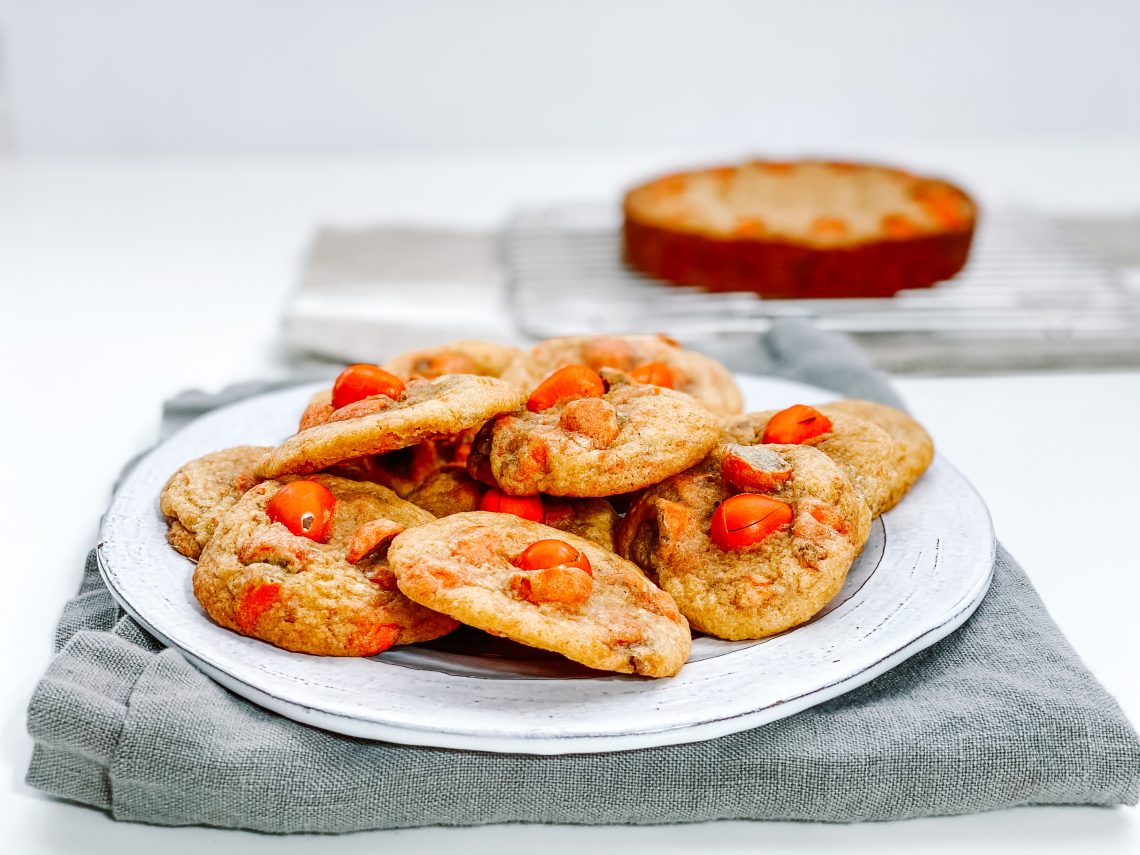 Photograph of Chewy Orange Cookies Loaded with Chocolate Orange Mini Eggs